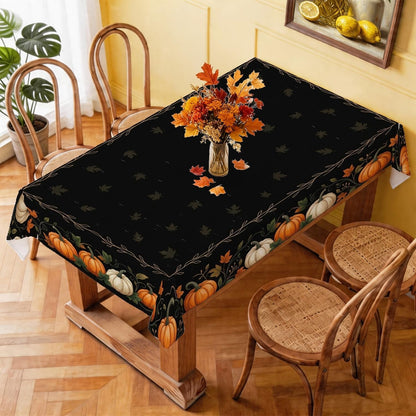 Pumpkins Rectangle Table Cloth, Autumn Rustic Leaf Vine Fall Black Stain Resistant Washable Table Linens Decor for Kitchen Dining Tea Party Picnic 55X86 Inch2