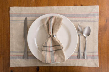 French Stripe Tabletop Collection Farmhouse Style Dining Table Linen Placemat Set, 13X19, Taupe/Gray, 6 Piece3