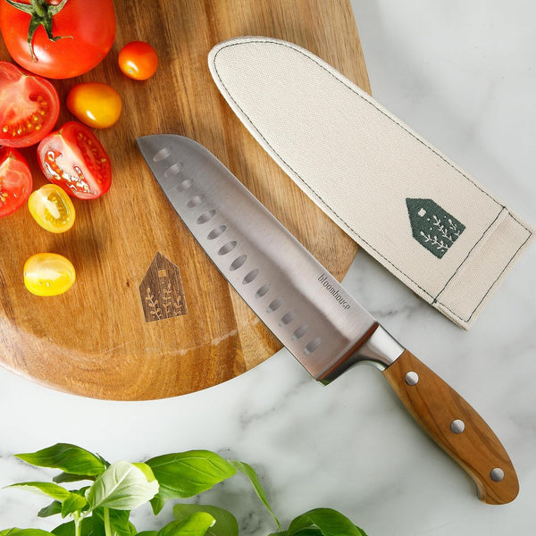 Bloomhouse Santoku Knife - 7-Inch German Stainless Steel Knive with Forged Italian Olive Wood Handle Two Time Oprah'S Favorite Things Winner - Full Tang Kitchen Knife for Slicing Dicing & Mincing3
