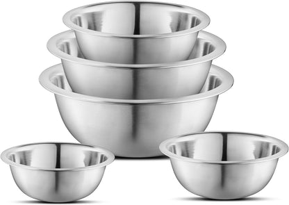 Premium Stainless Steel Mixing Bowls, Set of 5 Brushed Stainless Steel Mixing Bowl Set, Easy to Clean, Space Saving, Great for Cooking, Baking, Prepping (5 Pc Mixing Bowl)1