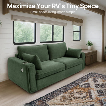 Pull Out Sofa Bed, No Cushion Removal, Queen Sleeper Sofa with USB Fast Charging, Memory Form Mattress, 2-In-1 Convertible Comfy Loveseat Couch Bed for RV, Apartment, and Small Spaces (Green)9