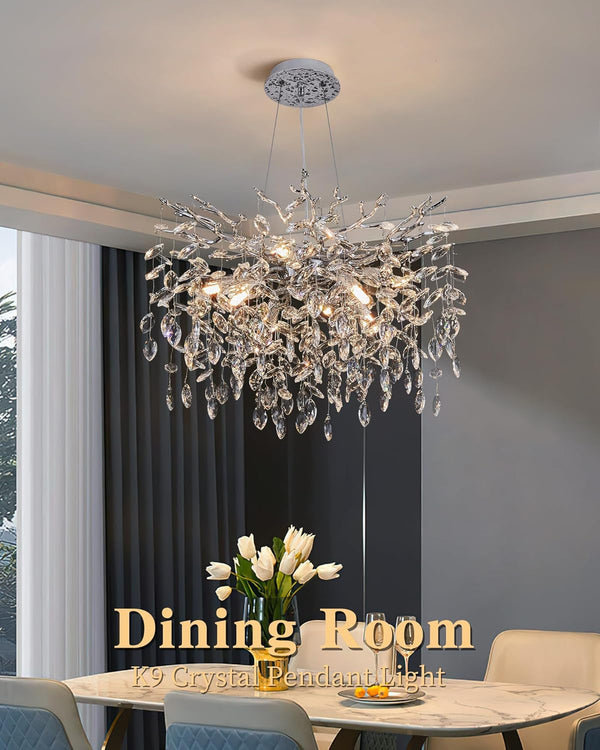 Modern Tree Branch Crystal Chandelier Luxury Silver Crystal Pendant Lighting 23.6" Contemporary 8-Light Chandeliers for Dining Room Kitchen Bedroom Living Room2