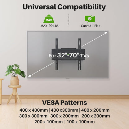 Full Motion TV Wall Mount for Most 32-70 Inch Tvs up to 99 Lbs, Wall Mount Bracket with Dual Articulating Arms, Swivel, Tilt, Max VESA 400X400Mm, TV Mount Fits 12”/16” Wood Studs2