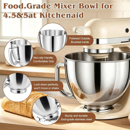5QT Stainless Steel Mixer Bowl for Kitchenaid 4.5 & 5 Quart Tilt-Head Mixer5