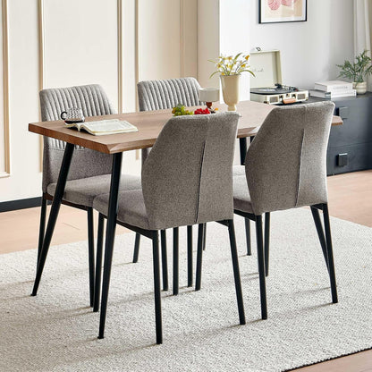 Dining Table Set for 4, Modern Wood Irregular Rectangle Dining Table, Linen Fabric Dining Chairs 4,Table and Chairs Set of 4 for Kitchen Dining Room, Light Brown1