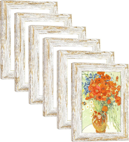 Rustic Distressed Retro Style White Photo Frame 4X6 Picture Frame Set of 6 with Real Glass for Pictures 4X6 without Mat, Wall Gallery or Tabletop Display1