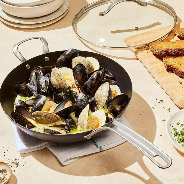 X Food 52 Five Two Essentials: Carbon Steel 12" Wok with Foldable Rack, Pfas-Free, Multi Clad, Induction, Dishwasher Safe, Oven Safe, Black2