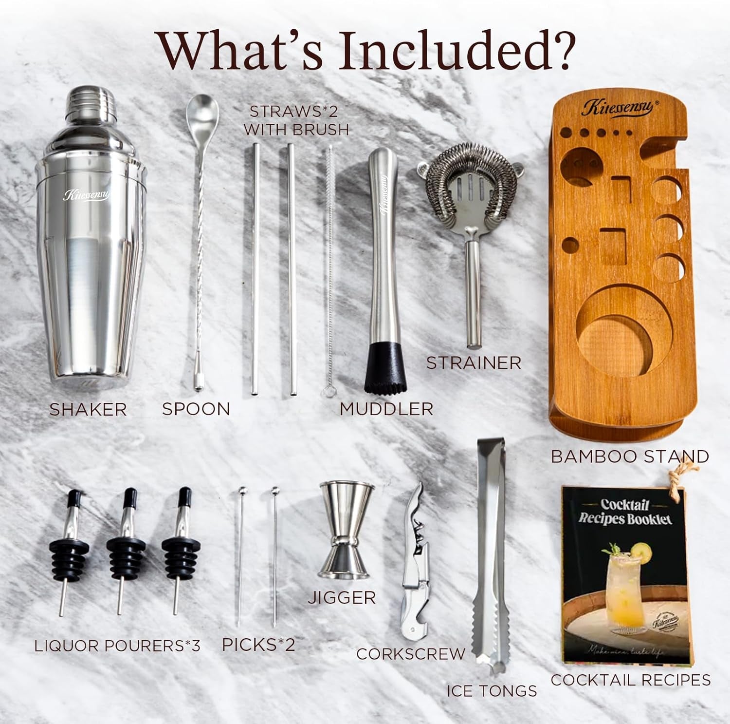 cocktail-shaker-set-bartender-kit-with-stand-bar-set-drink-mixer-set-with-all-essential-accessory-tools-martini-shaker-jigger-strainer-mixer-spoon-muddler-liquor-pourers-silver