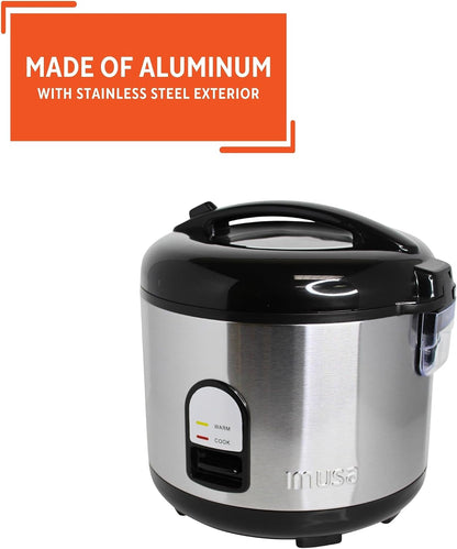 10 Cup Deluxe Stainless Steel Electric Rice Cooker with Steam Tray | Mirror-Polished Finish, Steam Tray Nonstick Pot, Ideal for Rice and Grains, Great for Large Family Dinners3