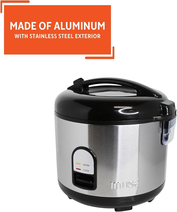 10 Cup Deluxe Stainless Steel Electric Rice Cooker with Steam Tray | Mirror-Polished Finish, Steam Tray Nonstick Pot, Ideal for Rice and Grains, Great for Large Family Dinners3