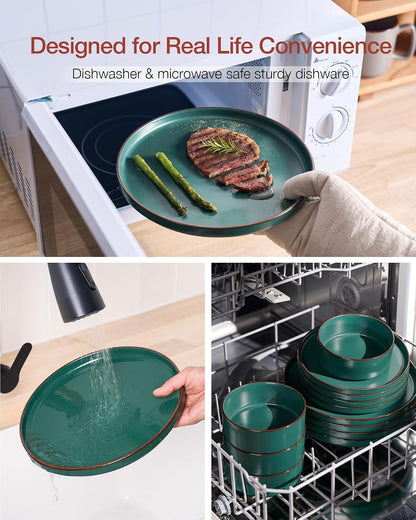 Nebula Ridge 24-Piece Stoneware Dinnerware Set, Dark Green6
