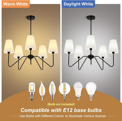 5-Light 30" Black Modern Farmhouse Chandelier with White Fabric Shade4