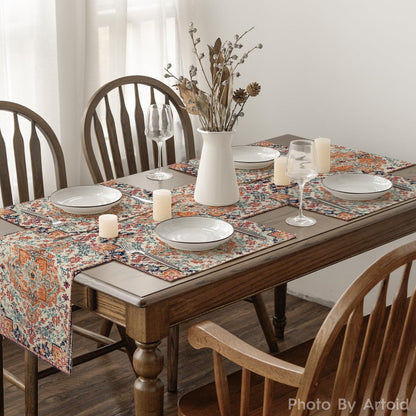 Boho Placemats Set of 4, Daily Orange Teal Flowes Bohemia Table Mats for Home Party Dining Decoration 12X18 Inch6