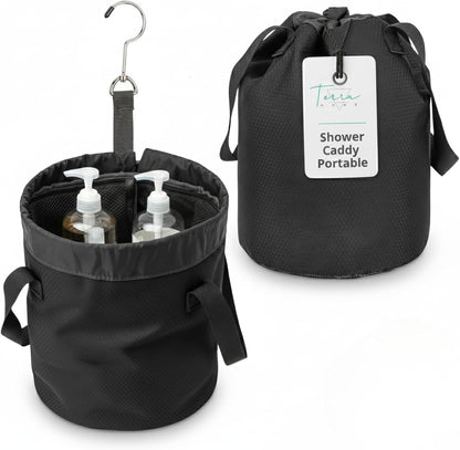 Quick Dry Mesh Shower Caddy for College Dorms – Lightweight Shower Caddy Mesh with Drawstring Top, Breathable Mesh Bottom, and Multiple Pockets with Zippers for Cruise Essentials for Shower (Black)1