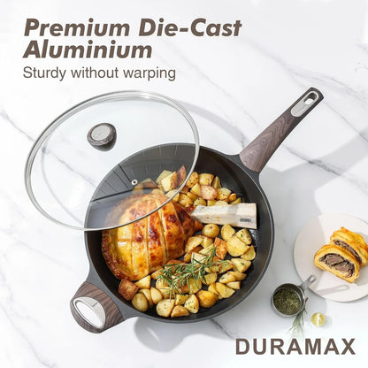 Nonstick Frying Pan Skillet with Lid, 12 Inch Large Deep Frying Pan, 5 Qt Non Stick Saute Pan with Cover, Induction Pan, Healthy Non Toxic Cooking Pan with Helper Handle, PFOA PFOS Free4