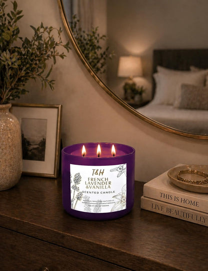 French Lavender Vanilla Large 3-Wick Soy Scented Candle for Home, 15.8 Oz8