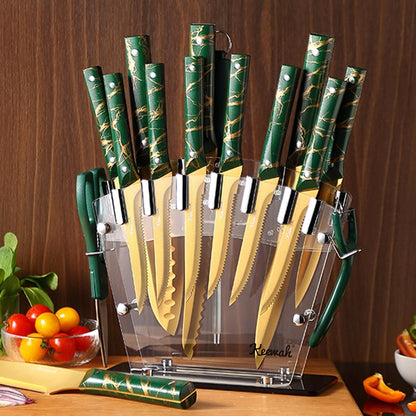 Knife Set, 16 Piece Kitchen Knives Set with Acrylic Stand, Gold7