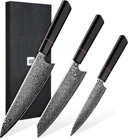 Damascus Knife Set 3 PCS - VG10 Kitchen Knife with Octagonal Handle1