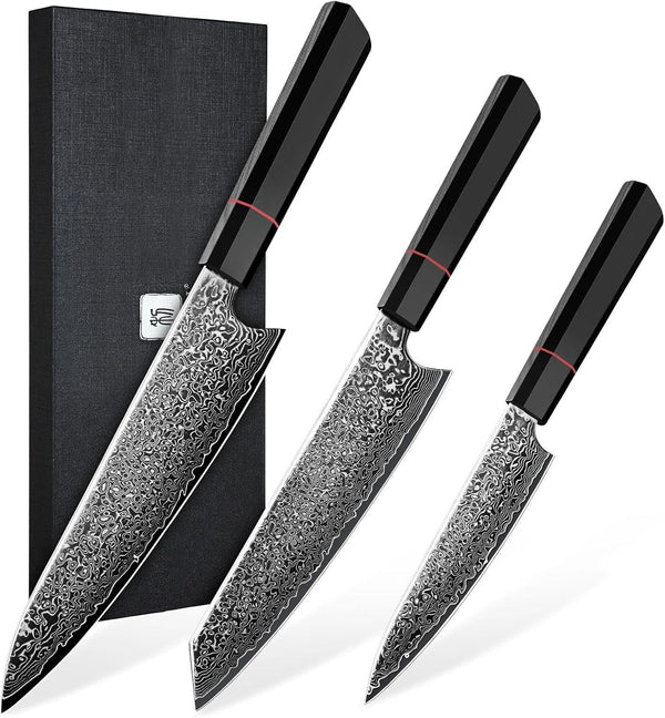 Damascus Knife Set 3 PCS - VG10 Kitchen Knife with Octagonal Handle1