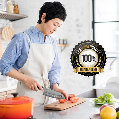 Santoku Knife - Santoku Chef Knife with Plastic Grip - 7 Inch Japanese Santoku Knife - Versatile Knife for Chopping, Slicing, Mincing - Steel Blade with Holes - Cuts Meat, Fish, Vegetables7