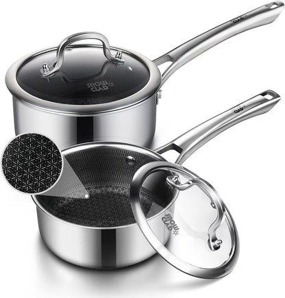 Sauce Pan with Lid,1.5 Quart & 2.5 Quart Hybrid Nonstick Pot Set | Hybrid Stainless Steel Saucier Cookware,Non Stick Pots PFOA Free,Works on Induction,Ceramic and Gas Cooktops1
