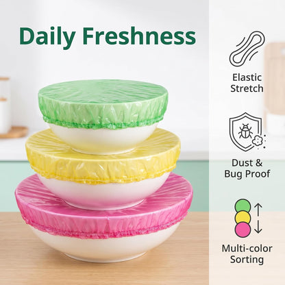 60 Pcs Reusable Elastic Food Bowl Covers 3 Sizes BPA Free for Kitchen | Translucent Stretchable, Colorful, Alternative to Foil & Plastic Wrap, BPA Free2