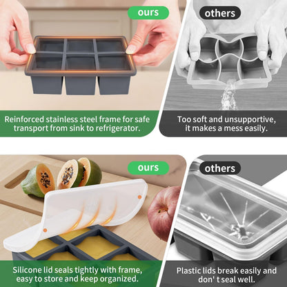 Large Ice Cube Tray for Whiskey:  Silicone Ice Cube Trays with Lid - 2Pack Big Square Old Fashioned Ice Cube Maker for Cocktail - 2Inch Huge Cubed Ice Trays for Whisky3