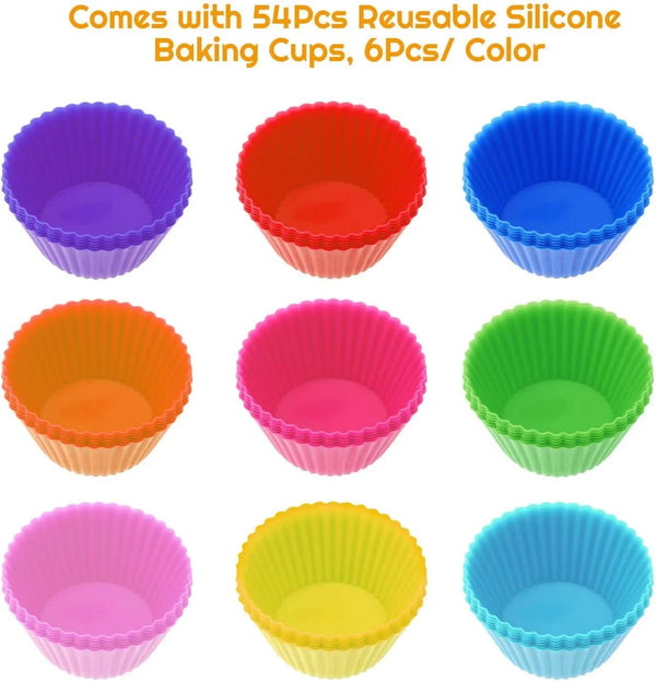54 Pack Silicone Muffin Cups,  Silicone Cupcake Baking Cups Reusable Muffin Liners Cupcake Wrapper Cups Holders for Muffins, Cupcakes, and Candies2
