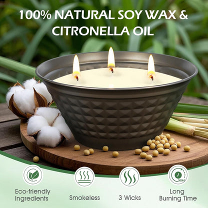 Citronella Candles Outdoor - Large 23Oz Citronella Candles Outdoor with Lid,3 Wick Summer Candle Bulk for Patio Home Garden Yard Camping Party outside Indoor Decorative,Long Burning Time2
