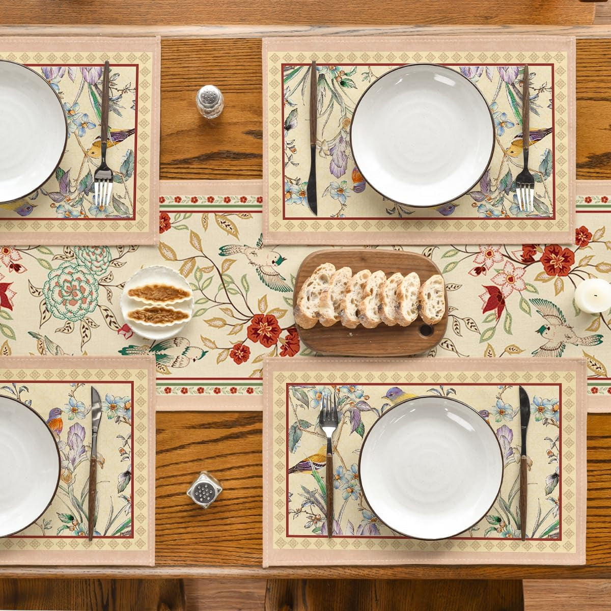 birds-flowers-blossom-placemats-set-of-4-12x18-inch-seasonal-spring-summer-table-mats-party-kitchen-dining-decoration
