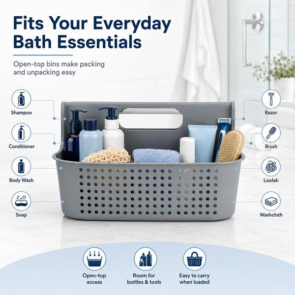 Gray Portable Shower Caddy, 2-Compartment Storage Organizer9