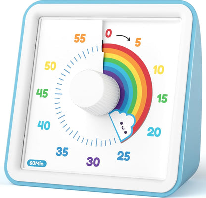 Visual Timer for Kids, 60 Minute Rainbow Countdown Timer, Blue | Non-Ticking, 3 Volume Levels with Mute Function, Timer for Kitchen Cooking Classroom ADHD, 2 AAA Batteries Included1