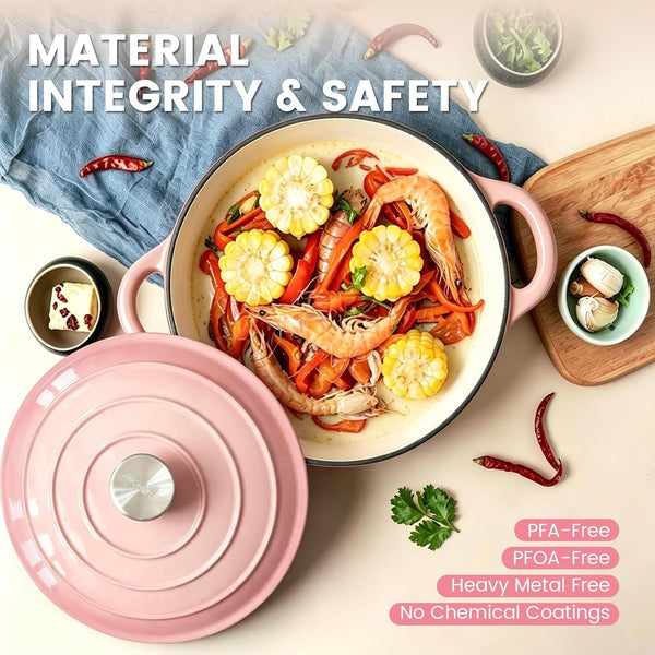 5 Qt Enameled Cast Iron Dutch Oven with Lid, Pink | for Sourdough Bread Baking, Oven Safe to 500°F, Works on All Stovetops, Serves 4-62