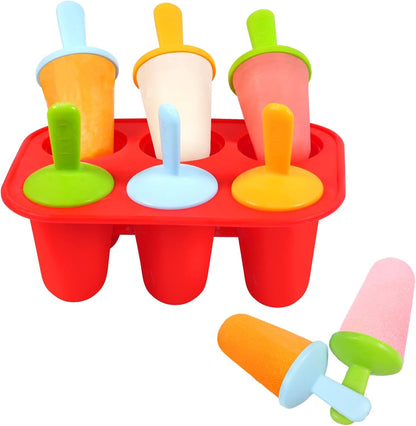 Silicone Popsicle Molds for Toddlers, 6-Cavity Mini Popsicle Molds | Bpa-Free with 6 Colorful Reusable Sticks for Breast Milk, Fruit Puree, Yogurt, Juice and Homemade Frozen Treats, Red1