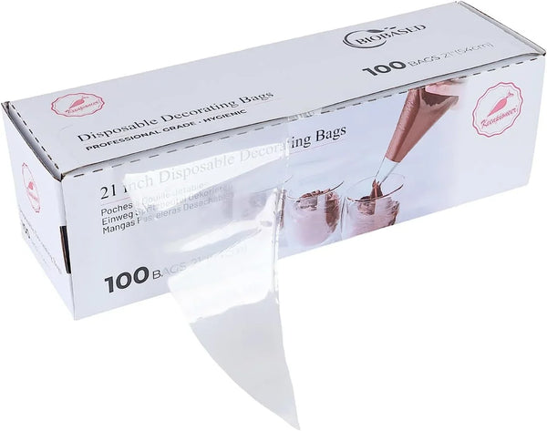 Disposable Piping Bags, Biobased, 21 Inch, Clear, | Thick Cake Pastry Bags, Pack of 100 in a Dispenser Box, Professional Grade for Chefs and Home Bakers (Packaging May Vary)6