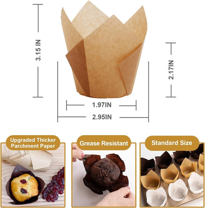 200Pcs Tulip Cupcake Liners, Premium Muffin Liners Holders for Baking Cups, Greaseproof Cupcake Wrappers in Standard Size, Classic Parchment Paper Cupcakes Liner for Party, Christmas by2