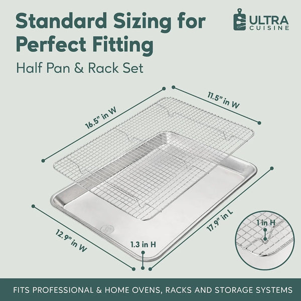 Aluminum Baking Sheet with Cooling Rack Set, 13'' X 18'' | 100% Stainless Steel Rack, Oven Safe, Half Sheet Size Pan, Durable Rimmed Sides, Easy Clean, Commercial Quality for Cooking2