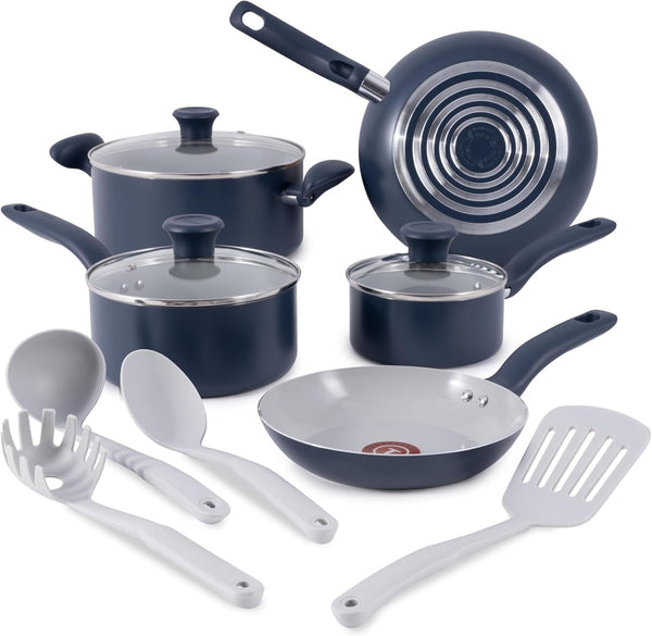 Ceramic Nonstick Cookware Set, Oven Safe up to 350ºf, 12-Piece, Includes Stockpot, Frying Pans, Utensils, Ceramic Pots and Pans Set, Dark Blue1