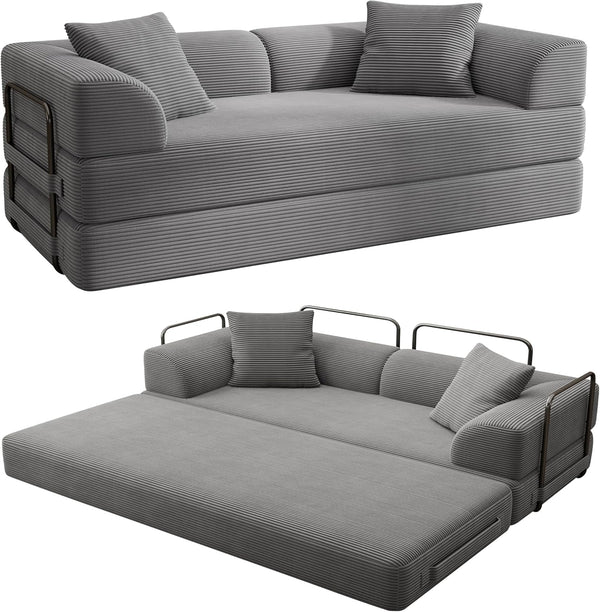 Cloud Boneless Couch Futon Sofa Bed, 5-In-1 Convertible Sofa Bed Pull Out Couch Sleeper Sofa Compressed Loveseat, 70" High-Density Sponge & Corduroy Fabric Futon Daybed for Living Room Bedroom (Gray)9