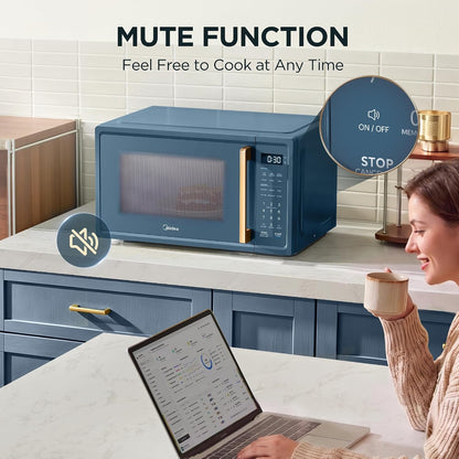 Retro Countertop Microwave, 1.1 Cu. Ft, 1000W, 6 Presets, Navy Blue | 11 Power Levels, Child Safety Lock, 6 Preset Menus, Easy to Clean6