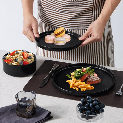 Black Dinnerware Sets for 6, 18-Piece Stoneware Plates and Bowls Dish Set, Modern Kitchen Dinning Dishware, Chip and Scratch Resistant, Microwave & Dishwasher Safe, Matte Black4