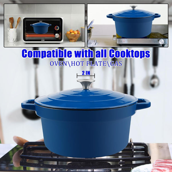 7QT Dutch Oven Pot with Lid, Enameled Cast Iron Dutch Ovens for Sourdough Bread Baking, Non-Stick Ceramic Dutch Oven Cooking Pot, Oven Safe, Blue (10 Pcs Bread Paper Liners)4