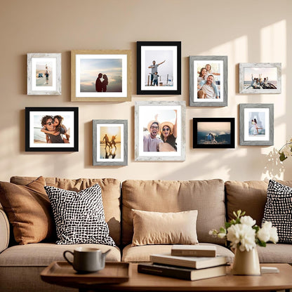 6X8 Picture Frame Set of 4, Made of Real Glass and Grey Frame - Display Picture 4X6 with Mat or 6X8 without Mat, 6 by 8 Photo for Wall or Tabletop6