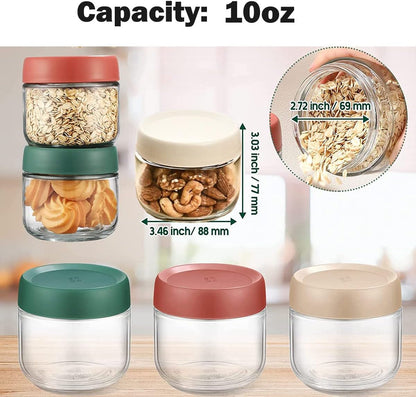 3Pack Overnight Oats Containers with Lids,10Oz Glass Jar with Scew Lid,Salad Dressing Fruit Veggies Sauce Snacks Meal Prep Food Containers,Spice Jars,Wide Mouth Storage Containers8