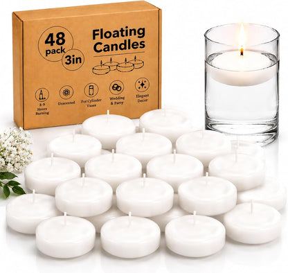 3 Inch Floating Candles,48 Pack,White Large Size1