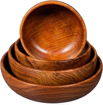 Wooden Salad Bowls Set, Pack of 4 Handmade Mixing Bowls for Home and Kitchen - Versatile Fruit Bowl and Salad Bowl Collection, Elegant Craftsmanship for Dining & Entertaining3