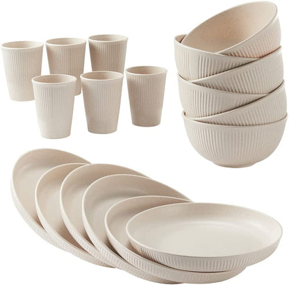 18Pcs Wheat Straw Dinnerware Sets  Unbreakable Reusable Dinnerware Set | Kitchen Cups Plates and Bowls Sets Dishwasher Microwave Safe Plates1