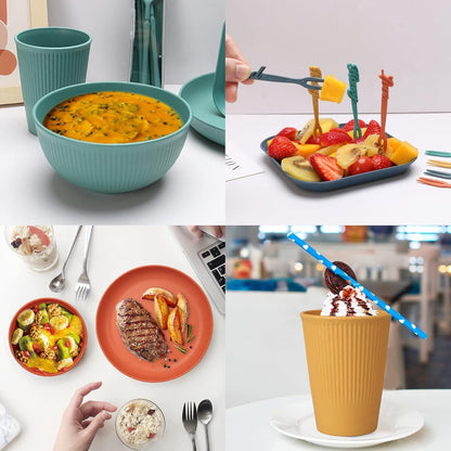 48 Pcs Dinnerware Sets, Unbreakable Plates and Bowls Sets, Reusable Dinnerware Sets for 4 People, Travel Camping Picnic Home Party Cutlery Set, Dishwasher Microwave Safe Dishes3