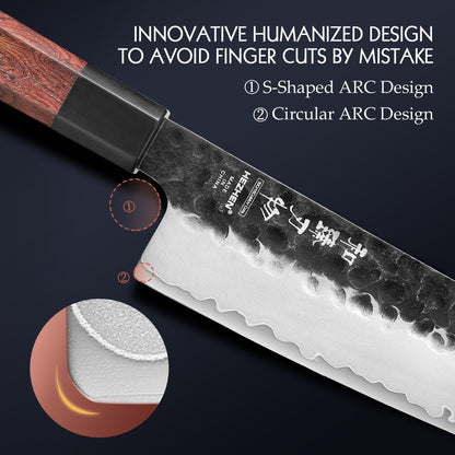 '- 8.5” Chef Knife, 3 Layers High Carbon Clad Steel Kiritsuke Knife, Composite Forging Steel, Professional Japanese Kitchen Knife, Redwood Octagonal Handle with Wooden Knife Sheath6