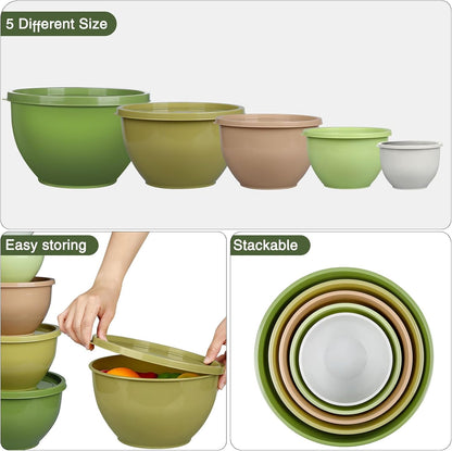 Plastic Mixing Bowls with Lids Set for Kitchen, 5 Set Nesting Bowls for Mixing, Baking, Prepping, Cooking and Serving Food, Mixing Bowls Dishwasher, Microwave Safe6